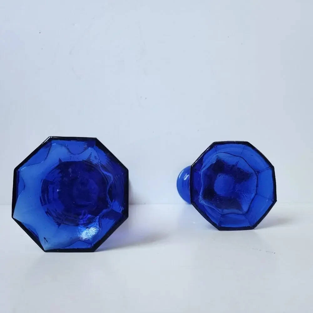 Vintage Candle Holder Glass Cobalt Blue Recycled Glass Candlestick Set Of 2